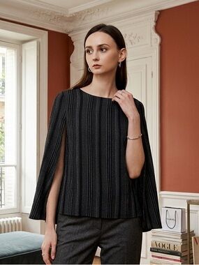 Kal RIEMAN Jolene cape top variegated striped gauze medium quiet luxury $335 ret